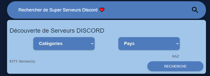La barre de recherches disponible sur la page d'accueil de DiscordL.