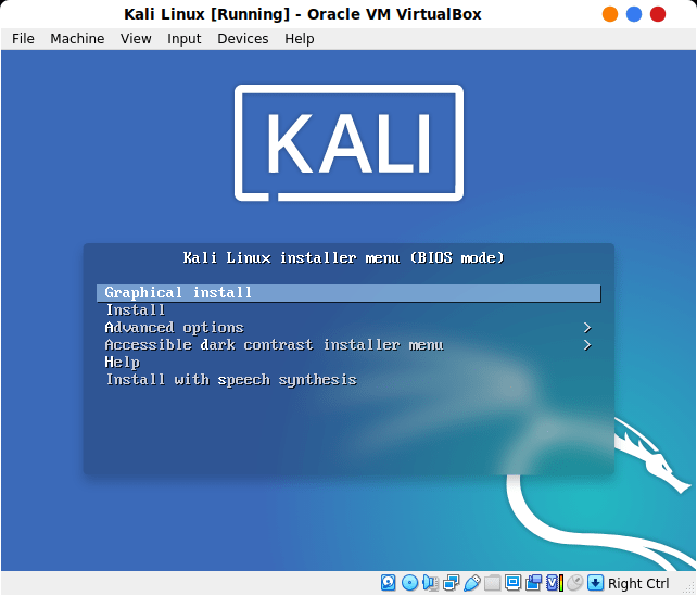 Boot Menu de l'installation de Kali Linux