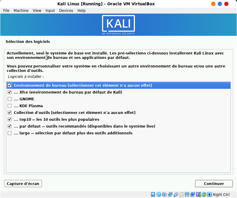 Choix de l'environnement de bureau
