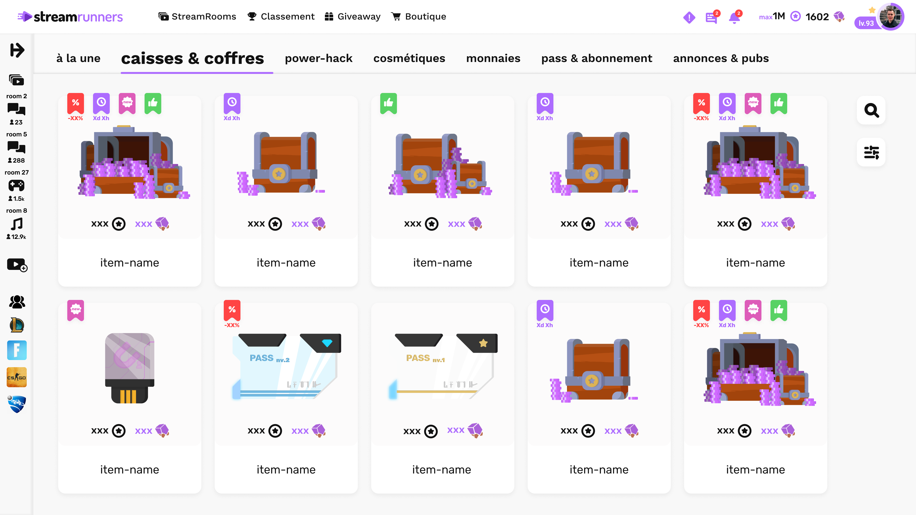 Page shop de Stream Runners