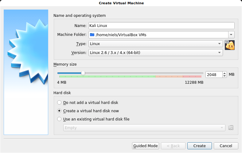 Conguration de la nouvelle machine sur VirtualBox