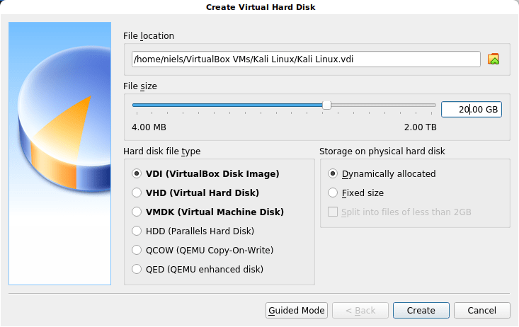 Configuration du disque virtuel dans VirtualBox
