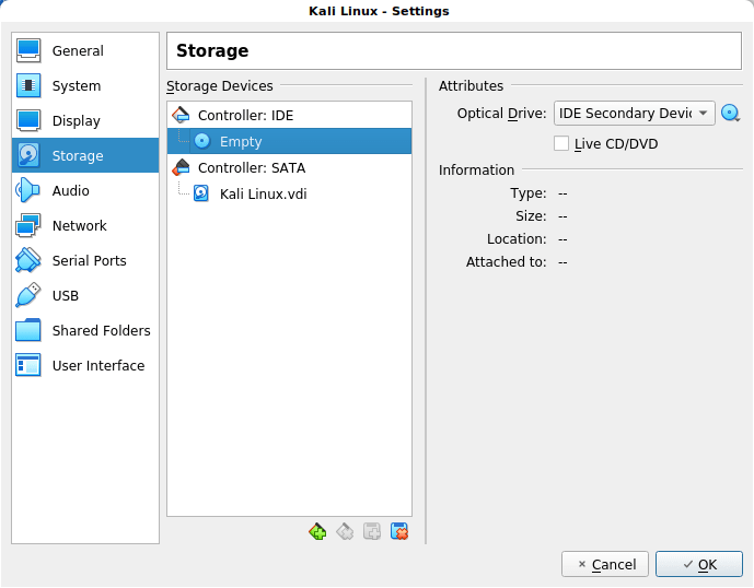 Configuration pour démarer la machine virtuelle sur Kali Linux